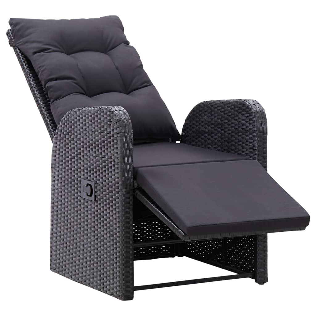 vidaXL dārza krēsli, 2 gab., ar matračiem, melna PE rotangpalma