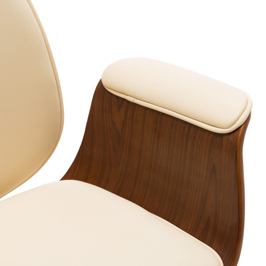 vidaXL biroja krēsls, izliekts koks un mākslīgā āda, krēmkrāsa