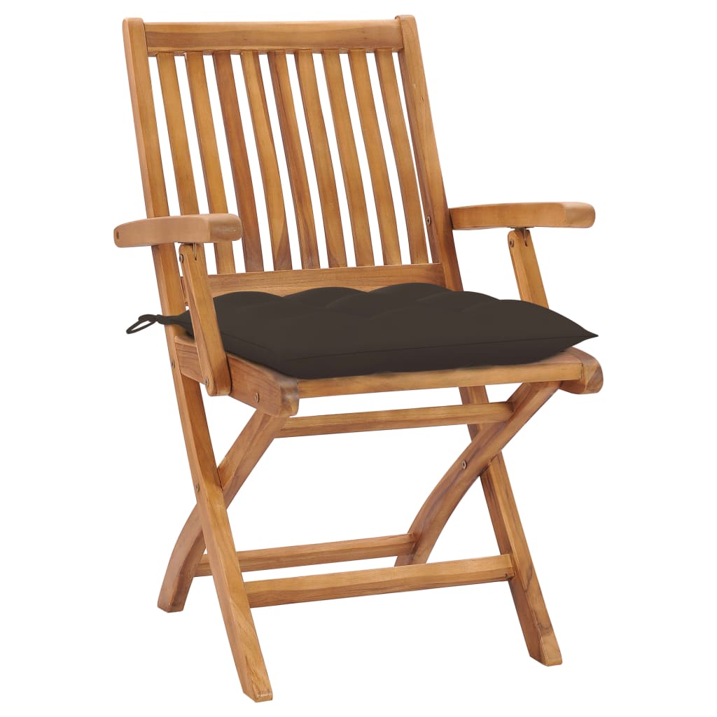 vidaXL dārza krēsli, 2 gab., pelēkbrūni matrači, masīvs tīkkoks