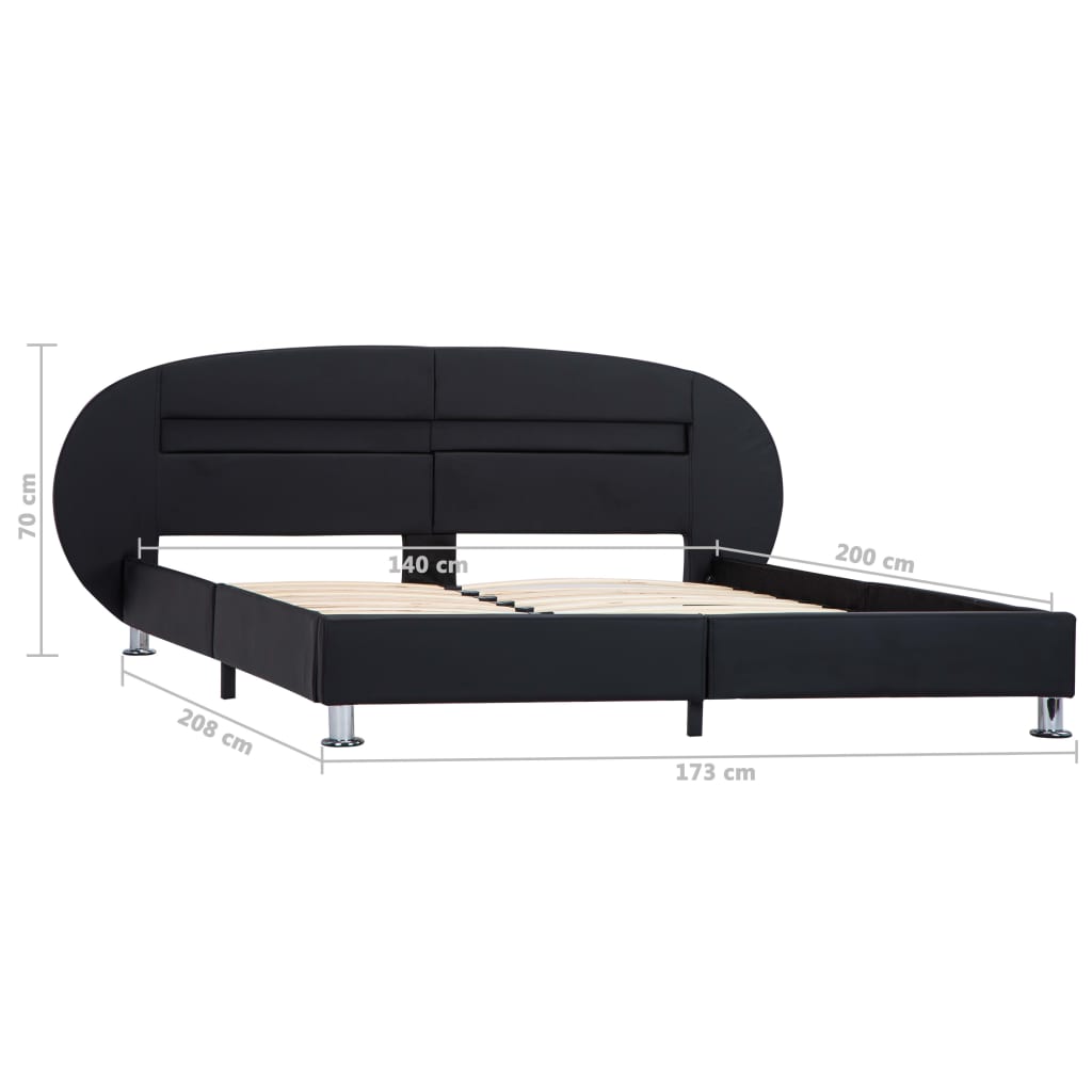 vidaXL gultas rāmis ar LED, melns, 140x200 cm, mākslīgā āda