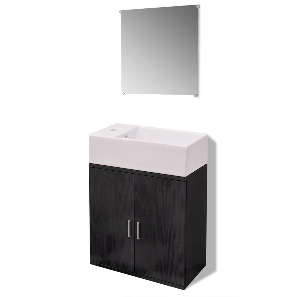 vidaXL vannas istabas mēbeļu un izlietņu komplekts, 3. gab., melns