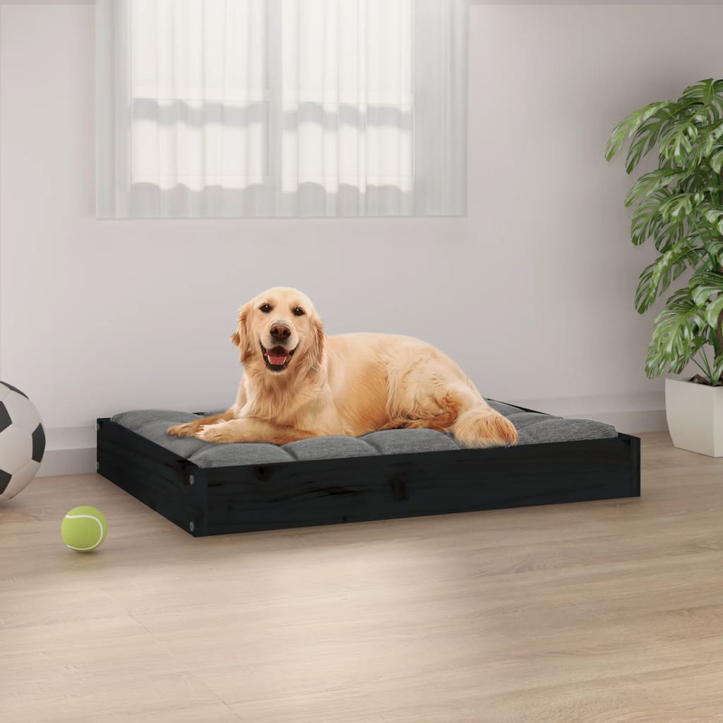 vidaXL suņu gulta, melna, 71,5x54x9 cm, priedes masīvkoks