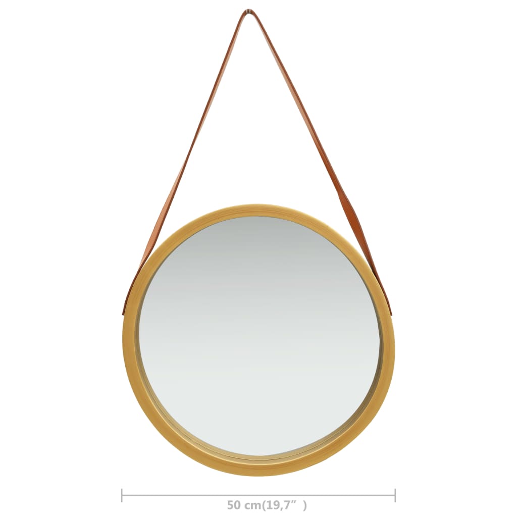 vidaXL sienas spogulis ar siksnu, 50 cm, zelta krāsā