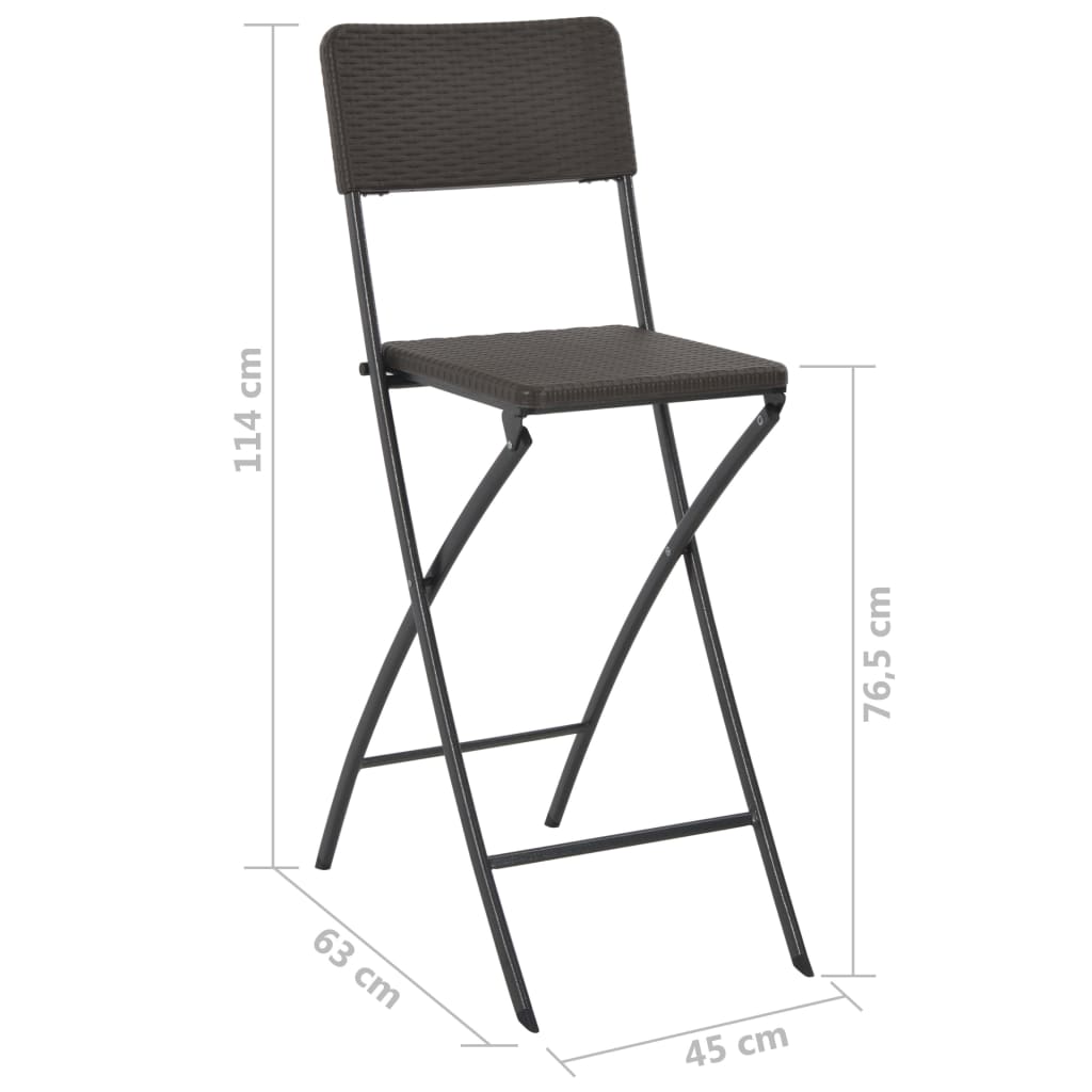 vidaXL saliekami bāra krēsli, 2 gab., HDPE un tērauds, brūni