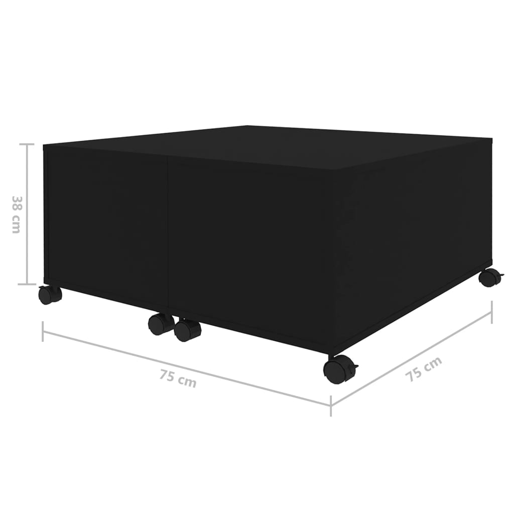 vidaXL kafijas galdiņš, melns, 75x75x38 cm, skaidu plāksne