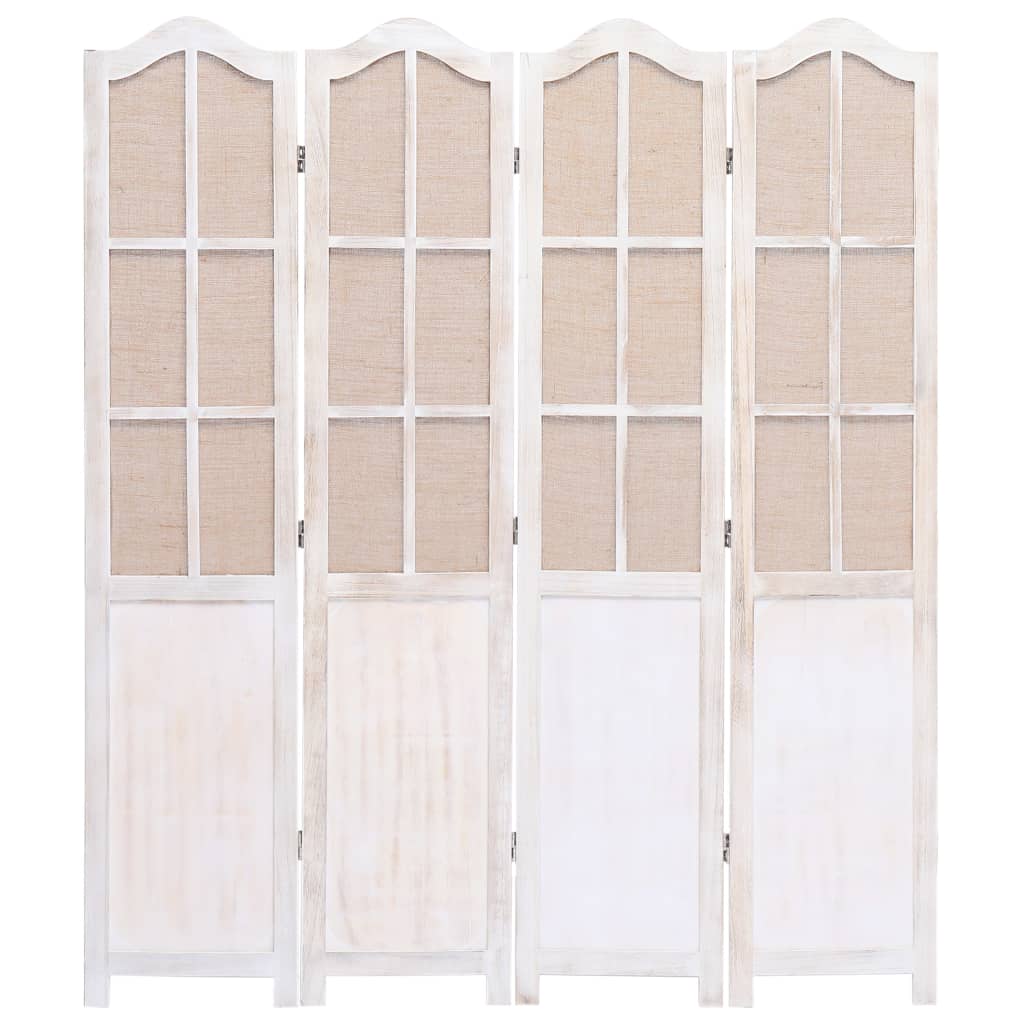 vidaXL 4 paneļu istabas aizslietnis, 140x165 cm, balts audums