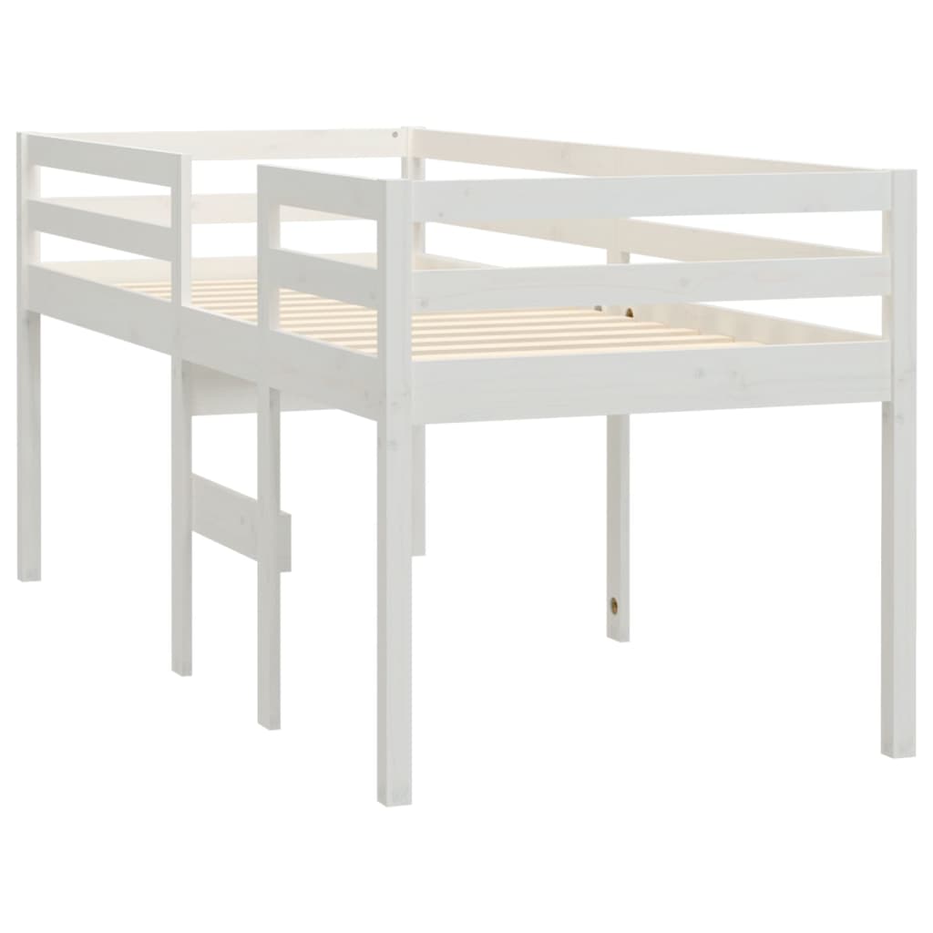 vidaXL augstā gulta, balta, 90x190 cm, priedes masīvkoks