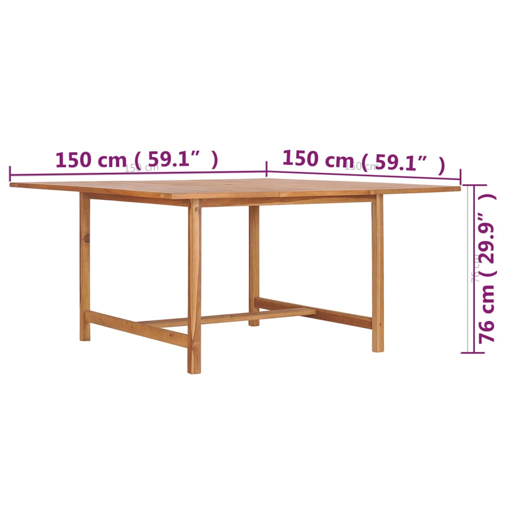 vidaXL dārza galds, 150x150x76 cm, masīvs tīkkoks