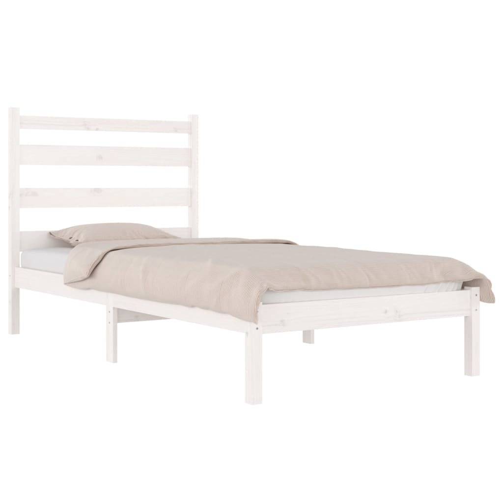 vidaXL gultas rāmis, balts, masīvkoks, 75x190 cm, mazs, vienvietīgs