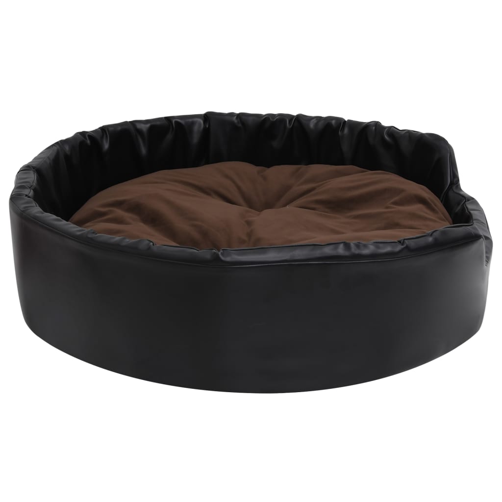 vidaXL suņu gulta, melna ar brūnu, 90x79x20 cm, plīšs, mākslīgā āda