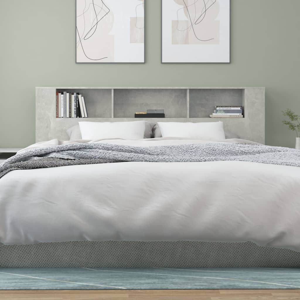vidaXL gultas galvgalis ar plauktu, betona pelēks, 200x18,5x104,5 cm