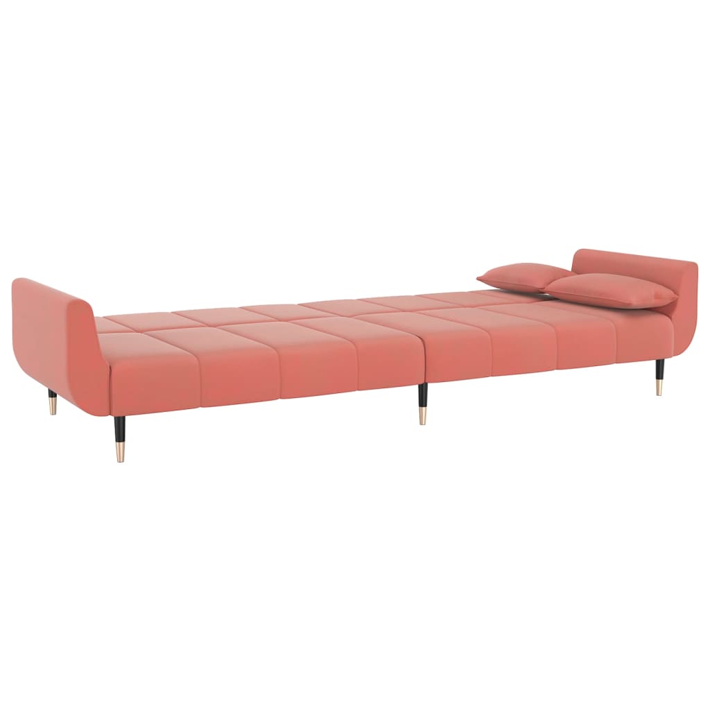 vidaXL 2-vietīga dīvāngulta, kājsoliņš, divi spilveni, rozā samts