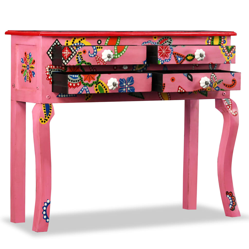 vidaXL konsoles galdiņš, mango masīvkoks, rozā, apgleznots