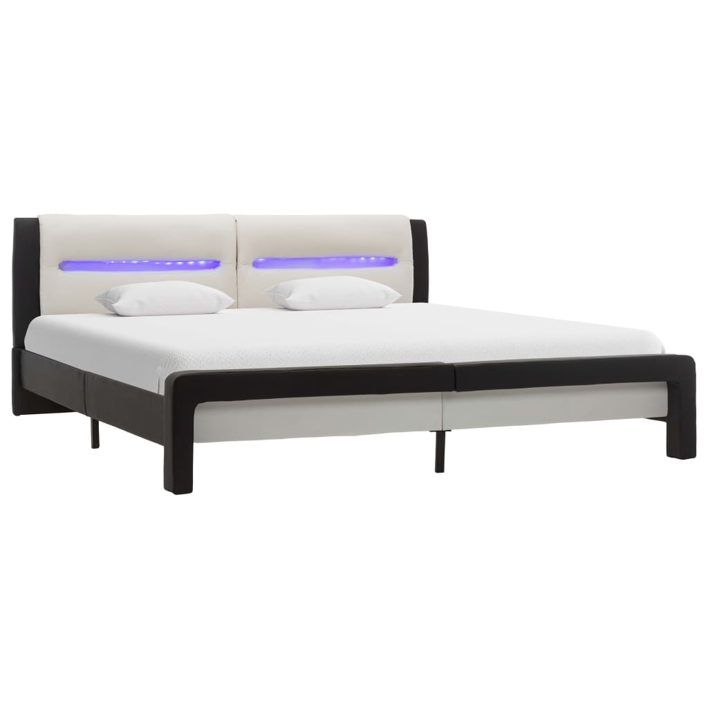 vidaXL gultas rāmis ar LED, melna un balta mākslīgā āda, 120x200 cm