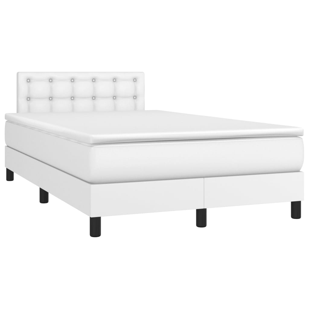 vidaXL atsperu gulta ar matraci, balta, 120x200 cm, mākslīgā āda