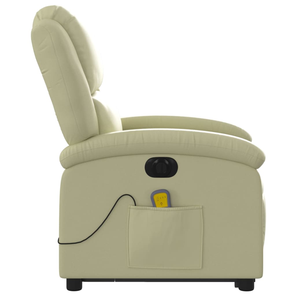vidaXL elektrisks masāžas krēsls, paceļams, krēmkrāsas dabīgā āda