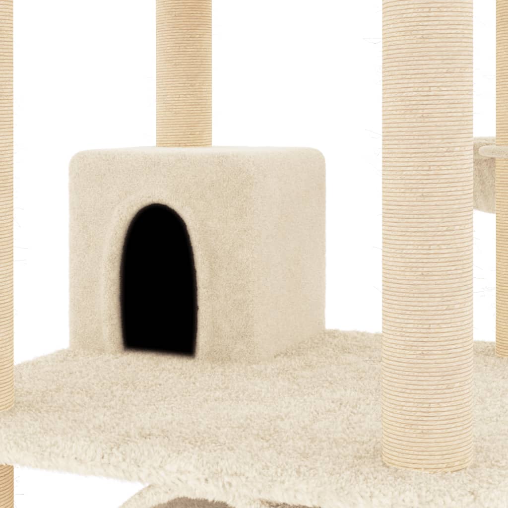 vidaXL kaķu māja ar sizala stabiem nagu asināšanai, 141 cm, krēmkrāsas