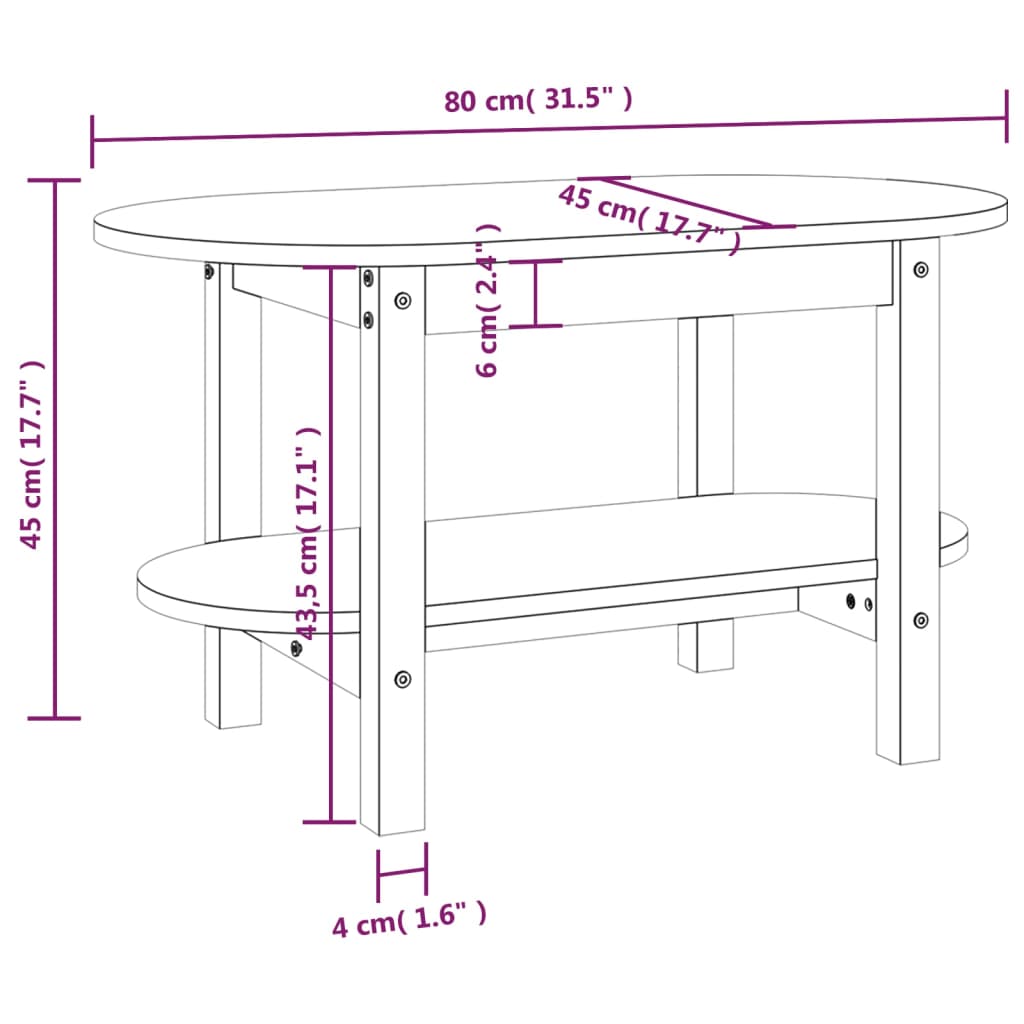 vidaXL kafijas galdiņš, pelēks, 80x45x45 cm, priedes masīvkoks