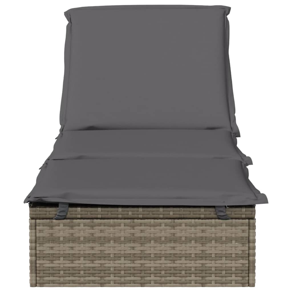 vidaXL sauļošanās gulta, matracis, 201x55x62cm, PE rotangpalma, pelēka