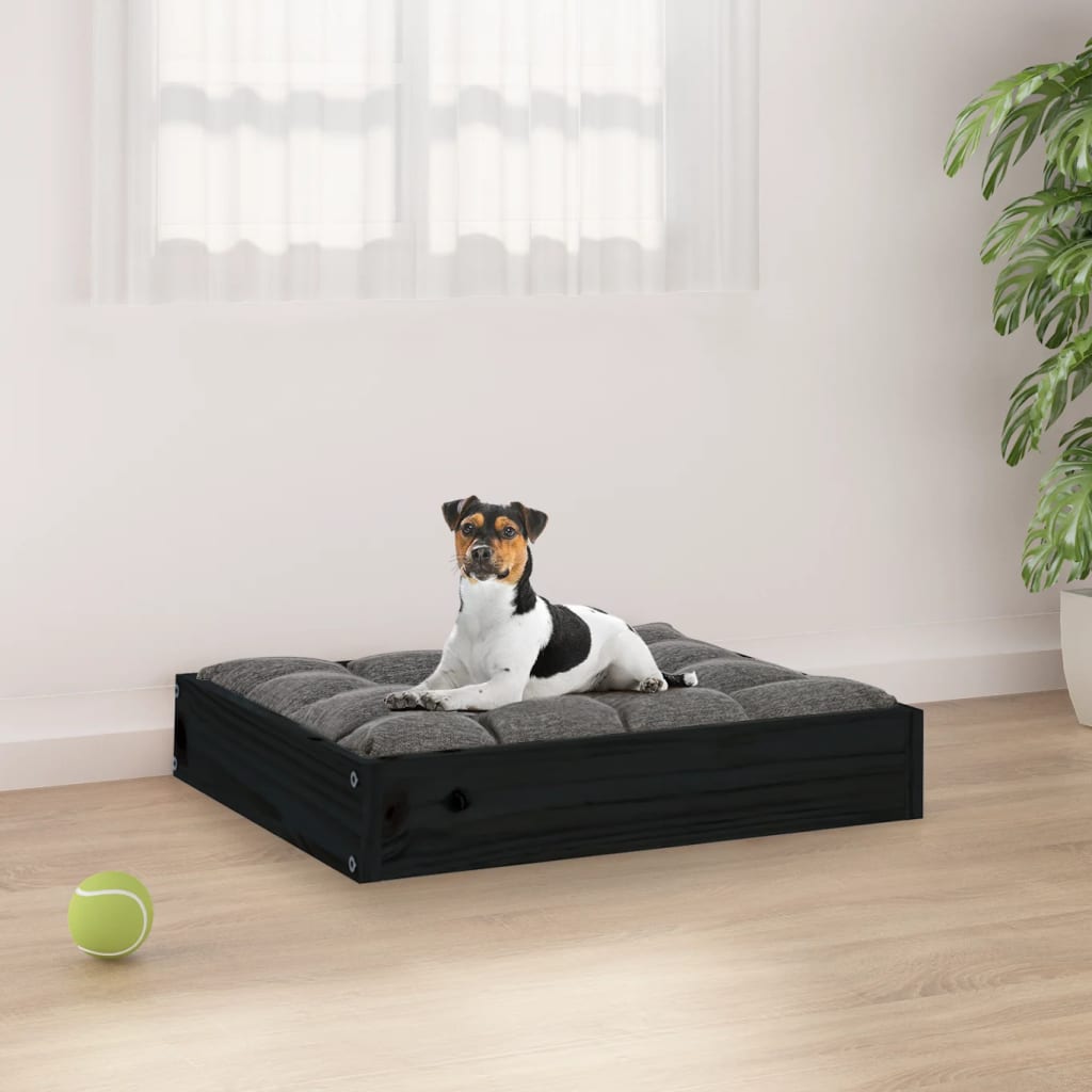 vidaXL suņu gulta, melna, 51,5x44x9 cm, priedes masīvkoks