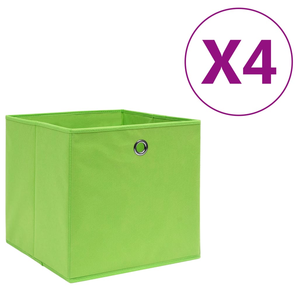 vidaXL uzglabāšanas kastes, 4 gab., 28x28x28 cm, zaļš neausts audums