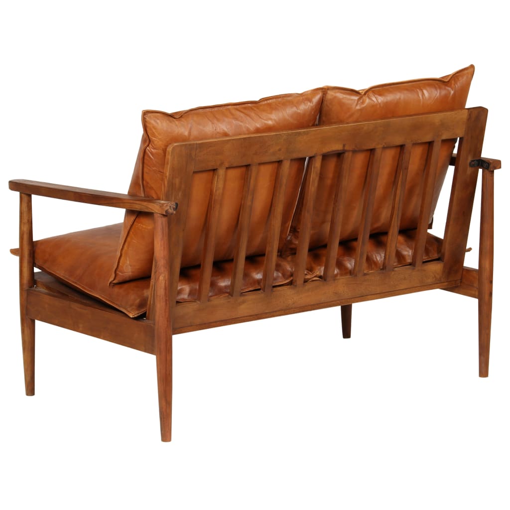 vidaXL 3-daļīgs dīvāna komplekts, dabīga āda, akācijas koks, brūns