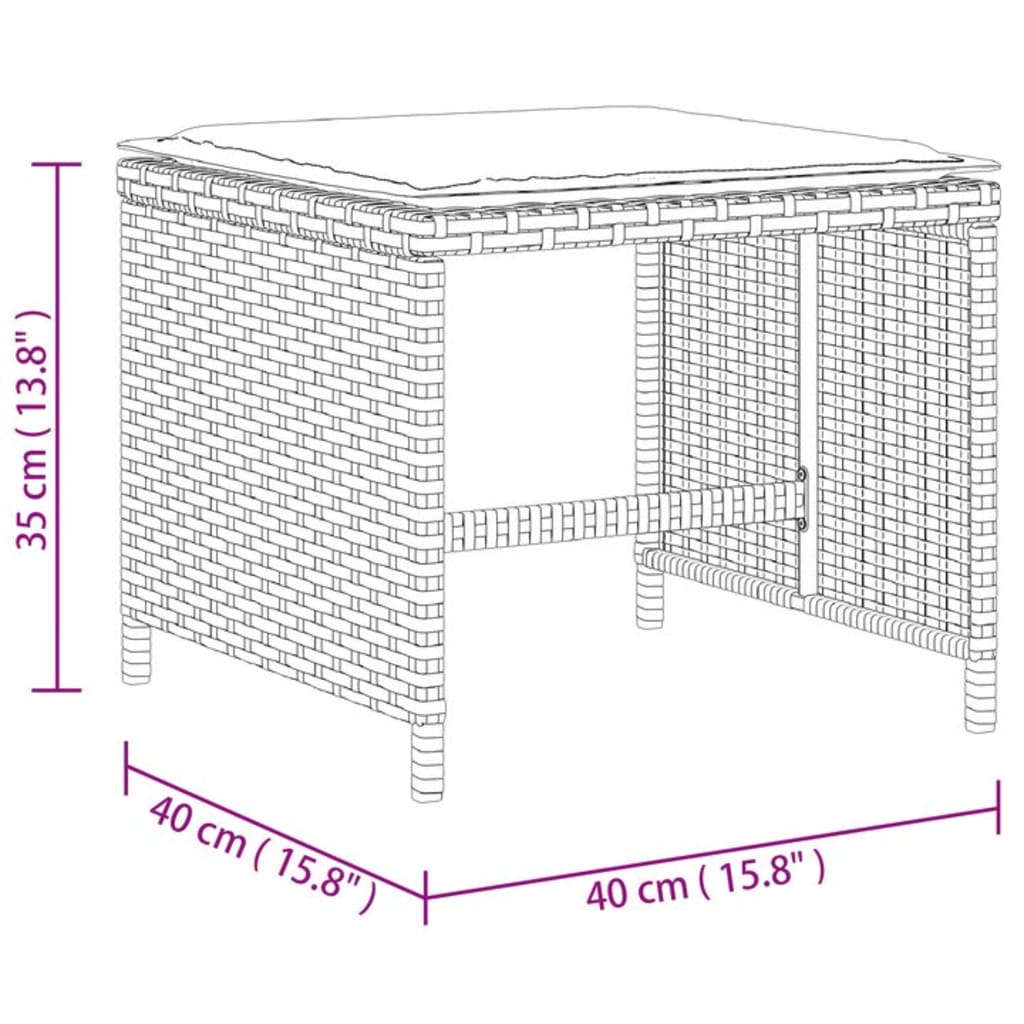 vidaXL dārza soli ar matračiem, 4 gab., melni, 40x40x35 cm, PE