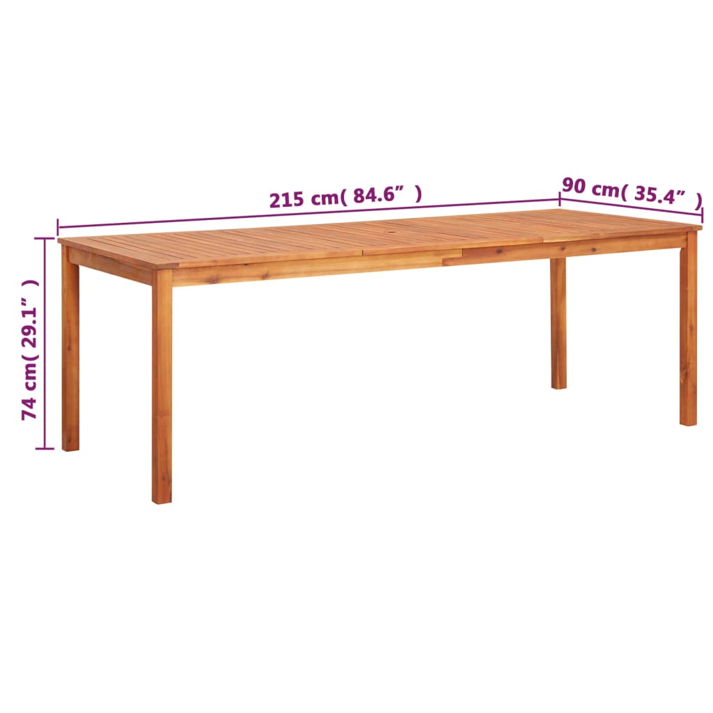 vidaXL dārza galds, 215x90x74 cm, akācijas masīvkoks