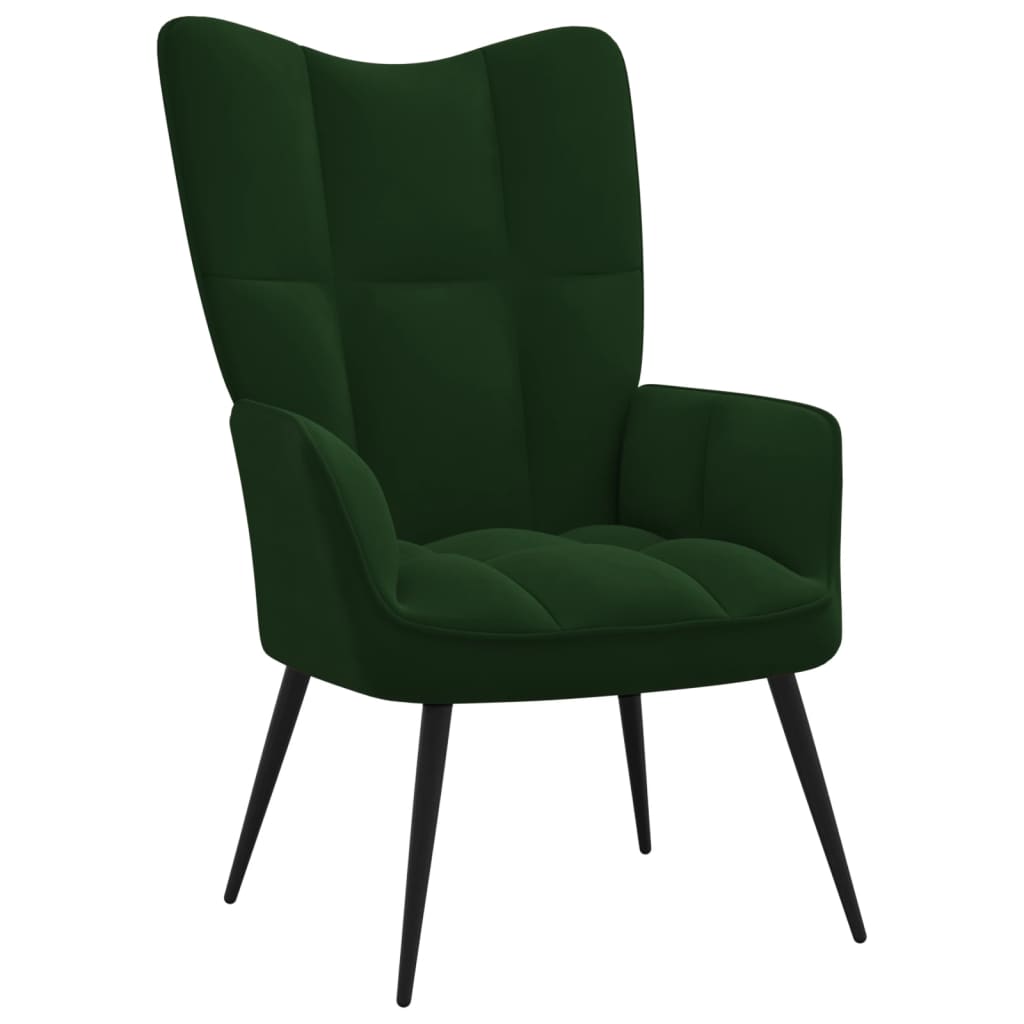 vidaXL atpūtas krēsls ar kāju balstu, tumši zaļš samts