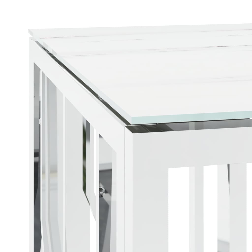 vidaXL kafijas galdiņš, sudrabains, 110x45x45 cm, tērauds, stikls