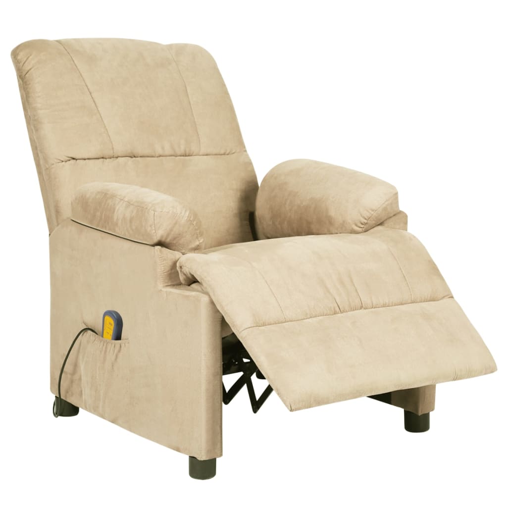 vidaXL masāžas krēsls, krēmkrāsas mākslīgā zamšāda