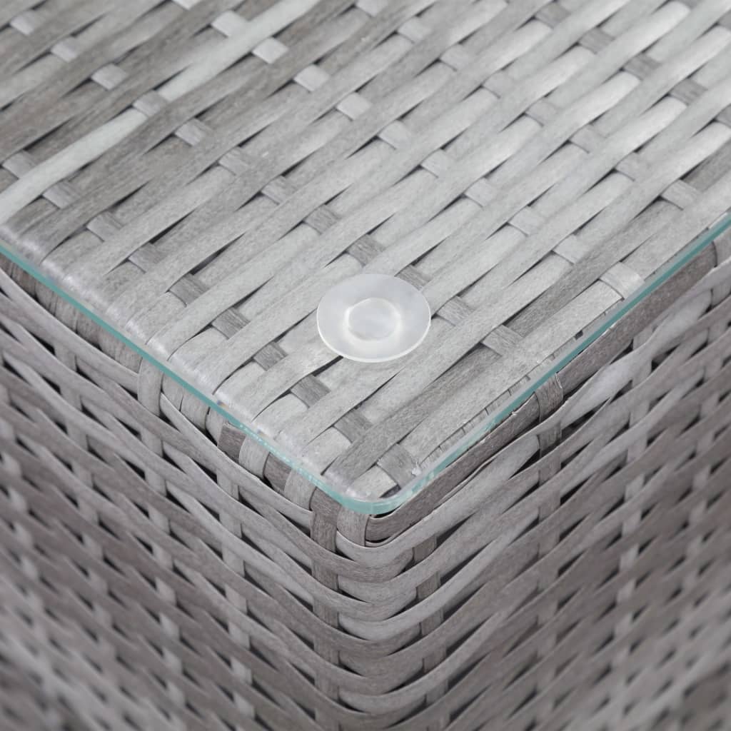 vidaXL galdiņš ar stikla virsmu, pelēks, 35x35x52 cm, PE rotangpalma