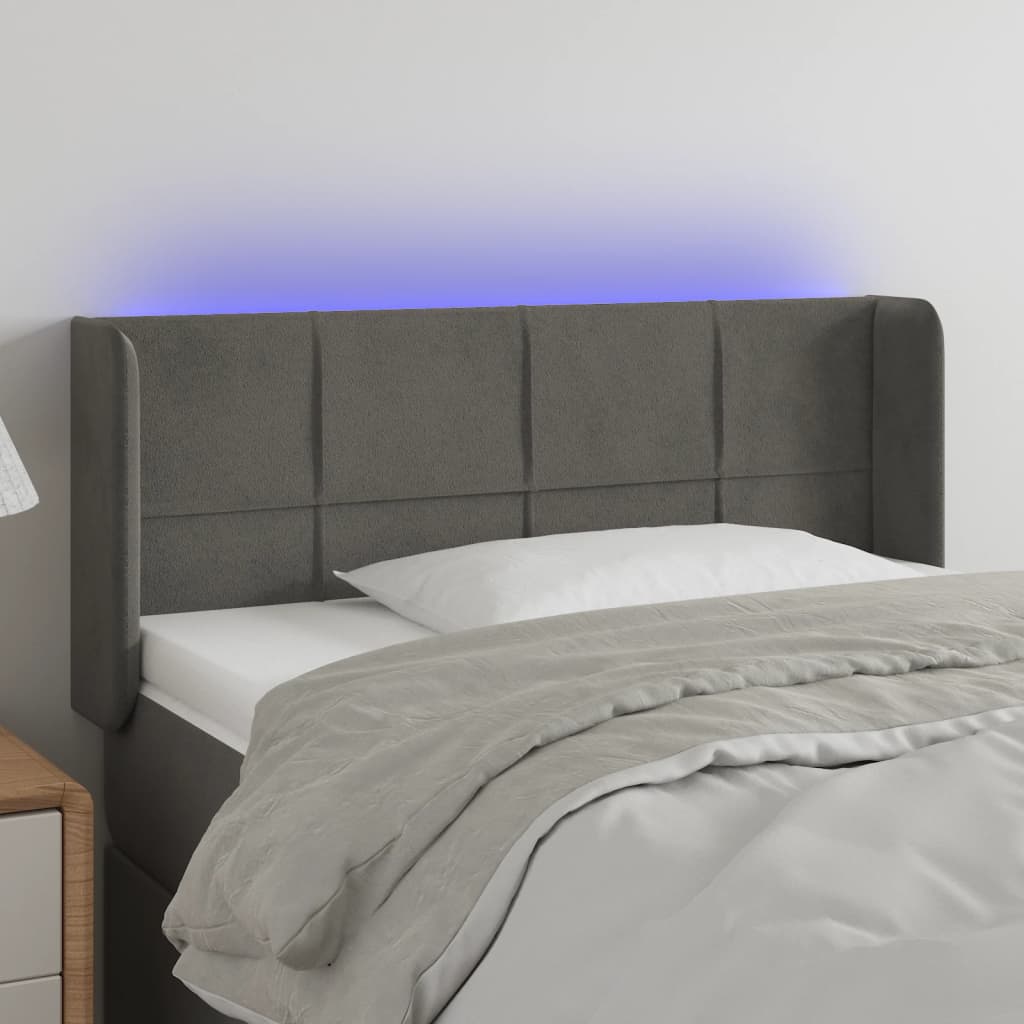 vidaXL gultas galvgalis ar LED, 83x16x78/88 cm, tumši pelēks samts