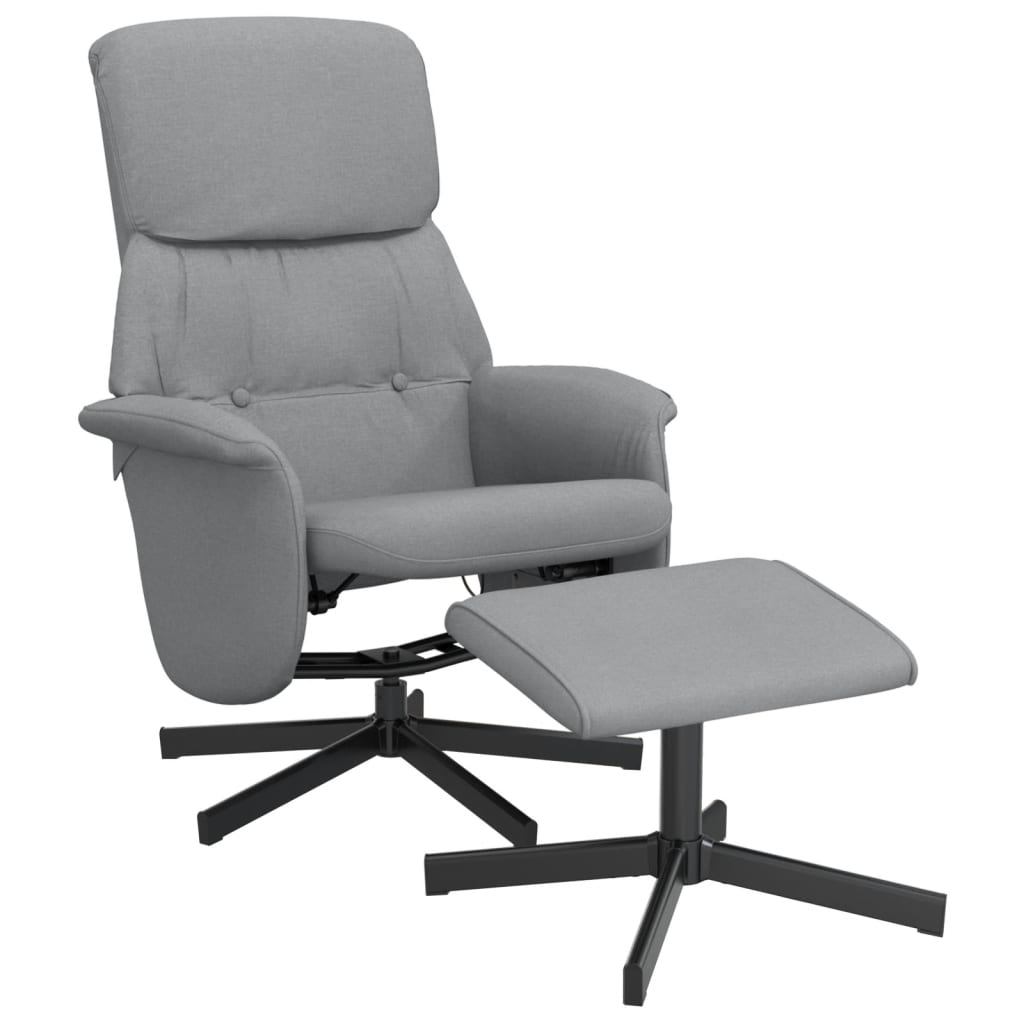 vidaXL krēsls ar kāju balstu, atgāžams, gaiši pelēks audums
