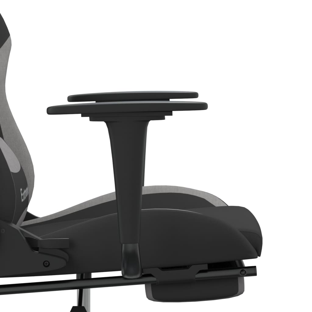 vidaXL masāžas datorkrēsls ar kāju balstu, melns, gaiši pelēks audums