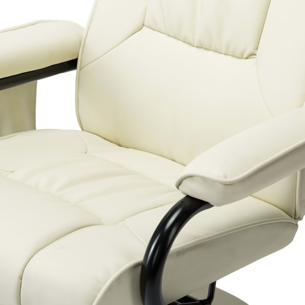 vidaXL masāžas krēsls ar kāju soliņu, krēmkrāsas mākslīgā āda