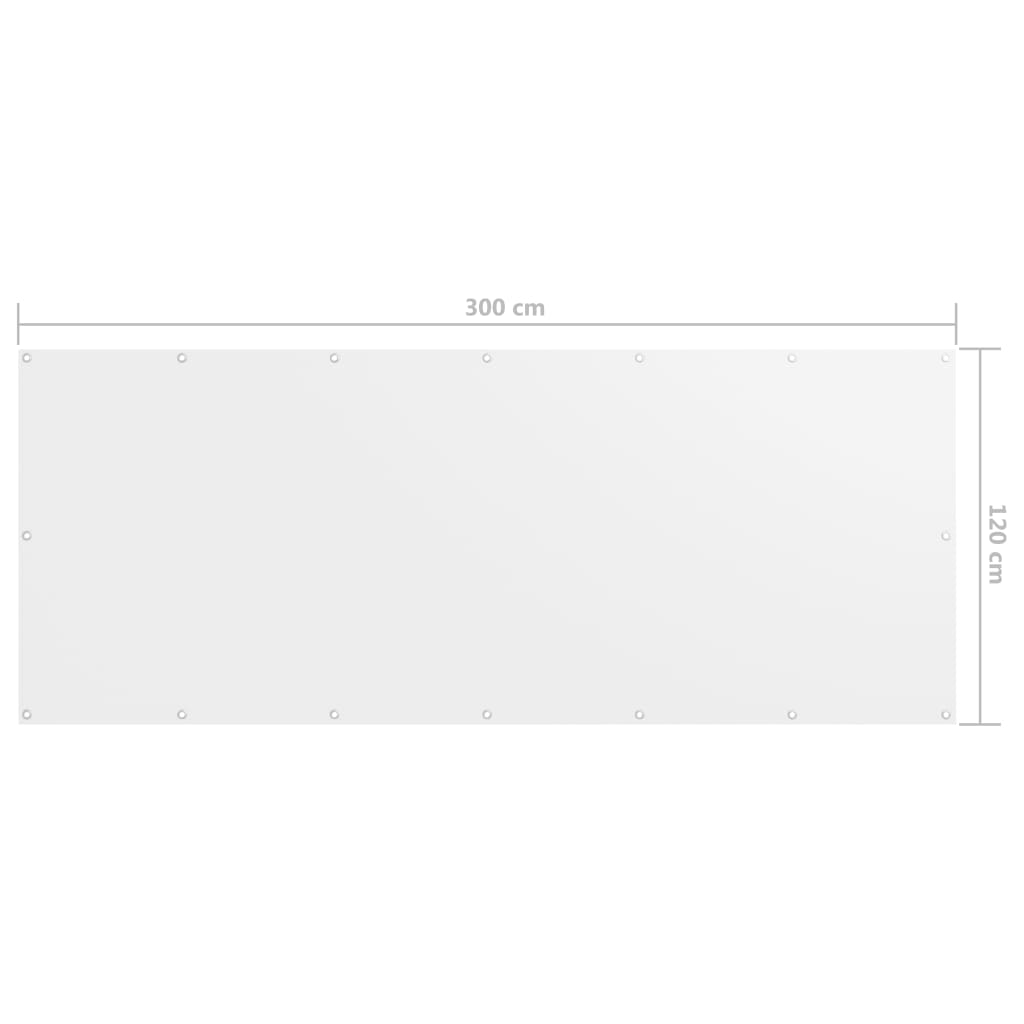 vidaXL balkona aizslietnis, 120x300 cm, balts audums