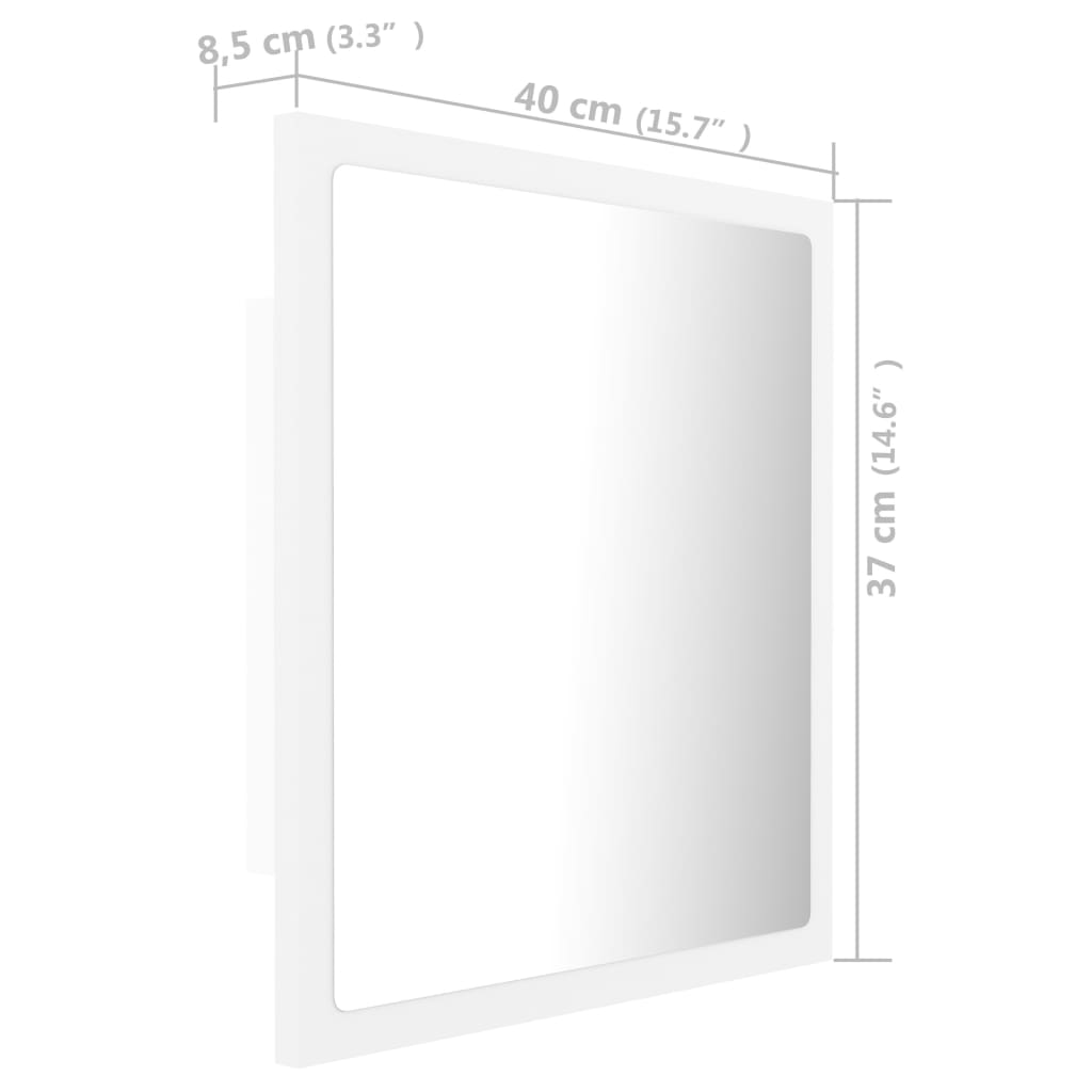 vidaXL vannasistabas spogulis, LED, balts, 40x8,5x37 cm, akrils