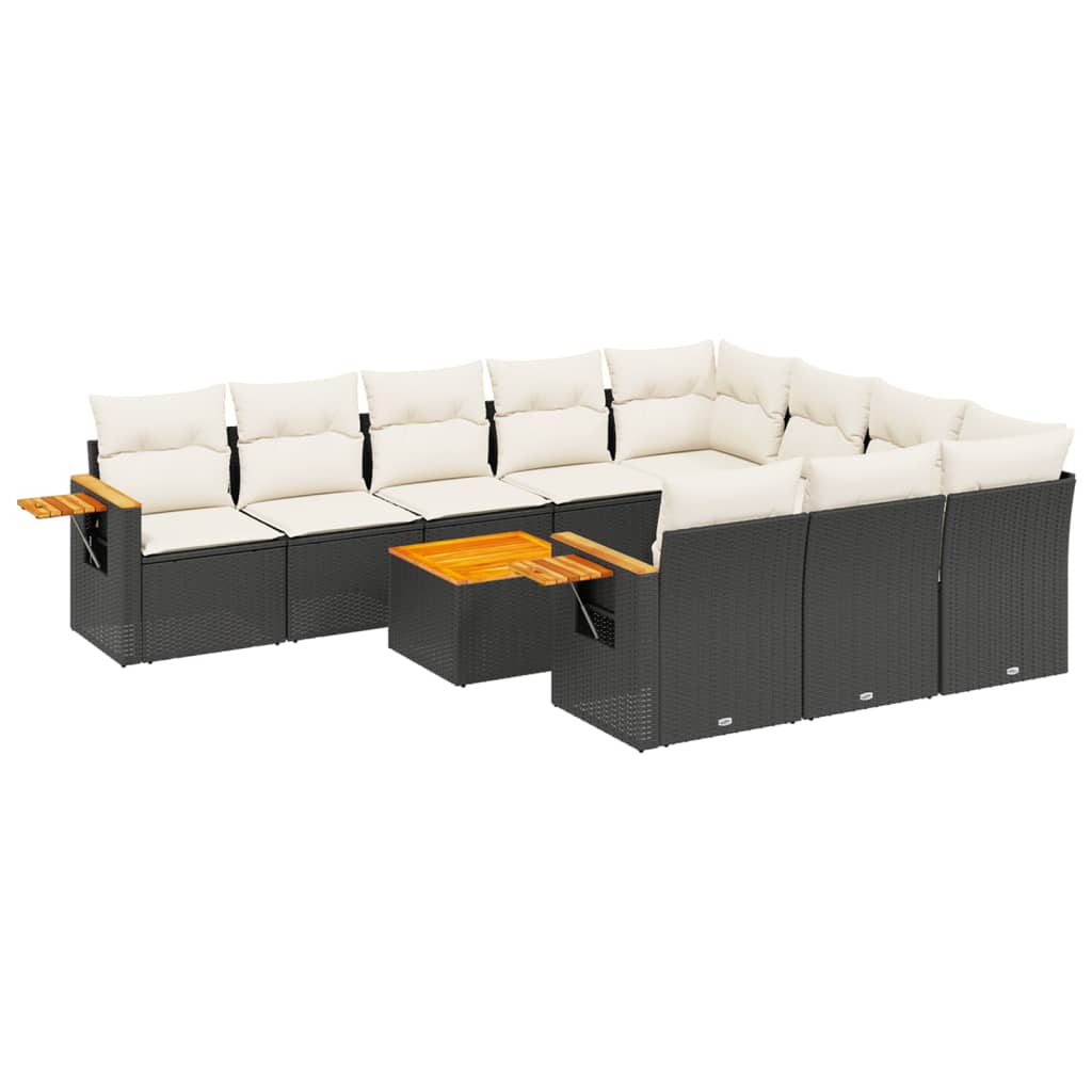 vidaXL 11-daļīgs dārza dīvāna komplekts, matrači, melna PE rotangpalma
