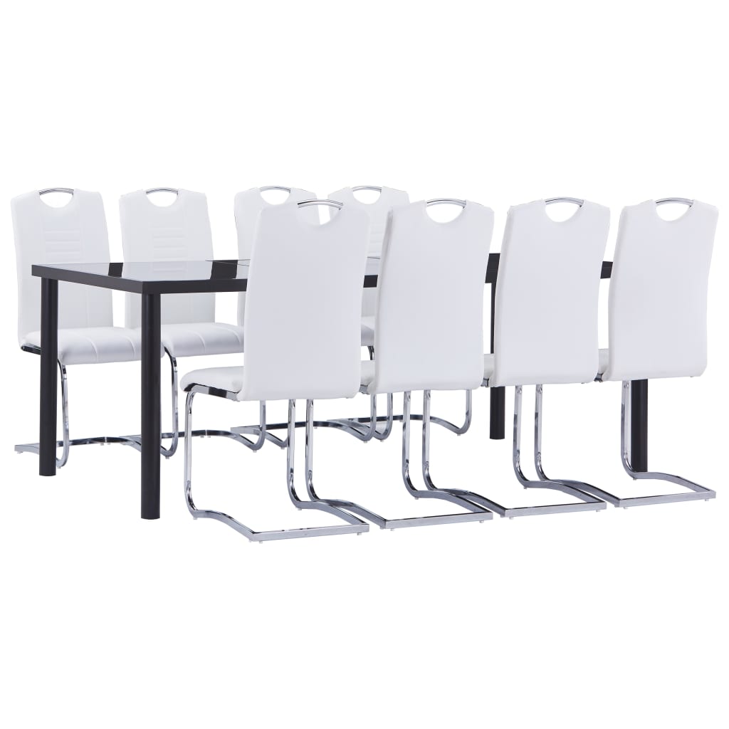 vidaXL virtuves galds un 8 krēsli, balta mākslīgā āda