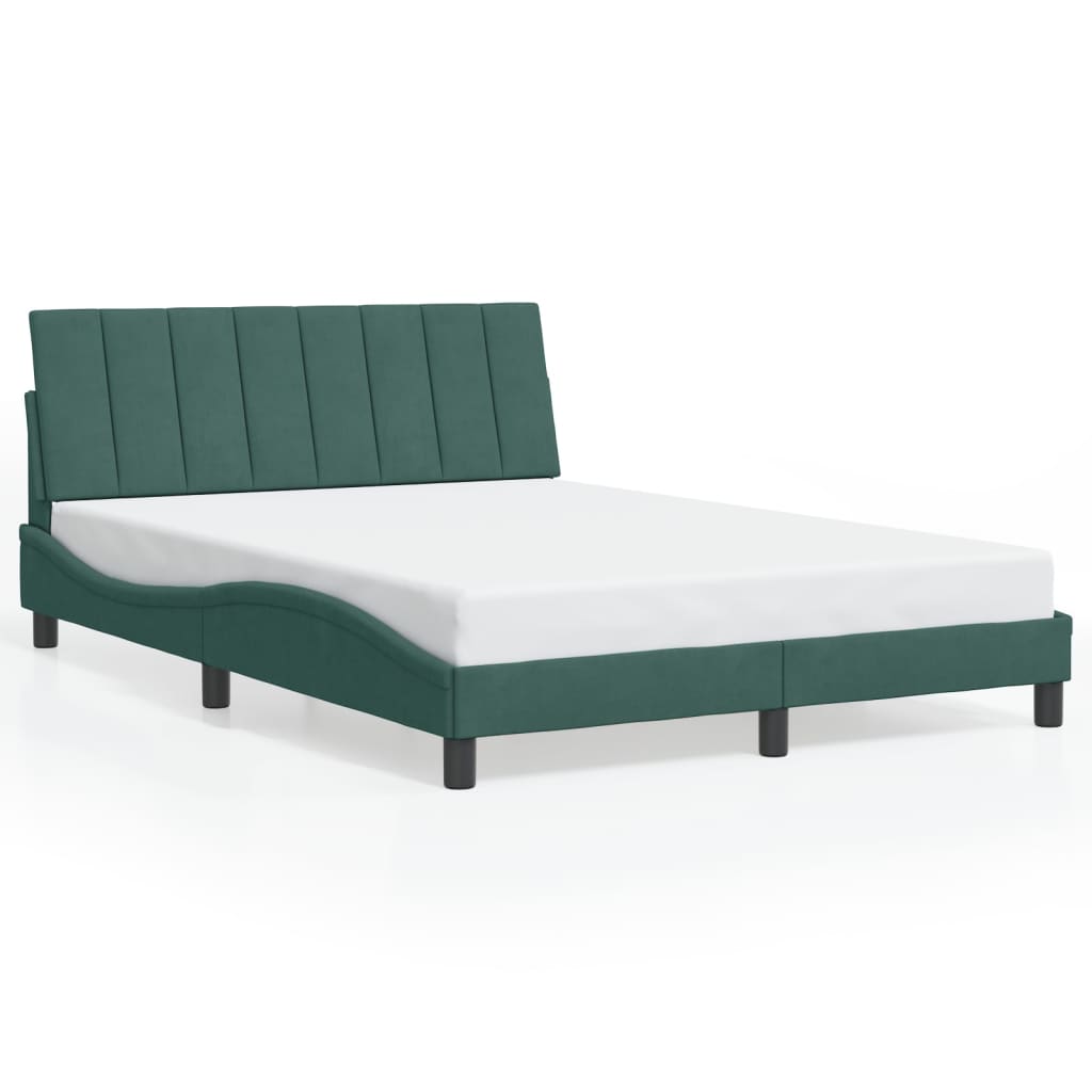 vidaXL gultas rāmis ar LED, tumši zaļš samts, 120x200 cm