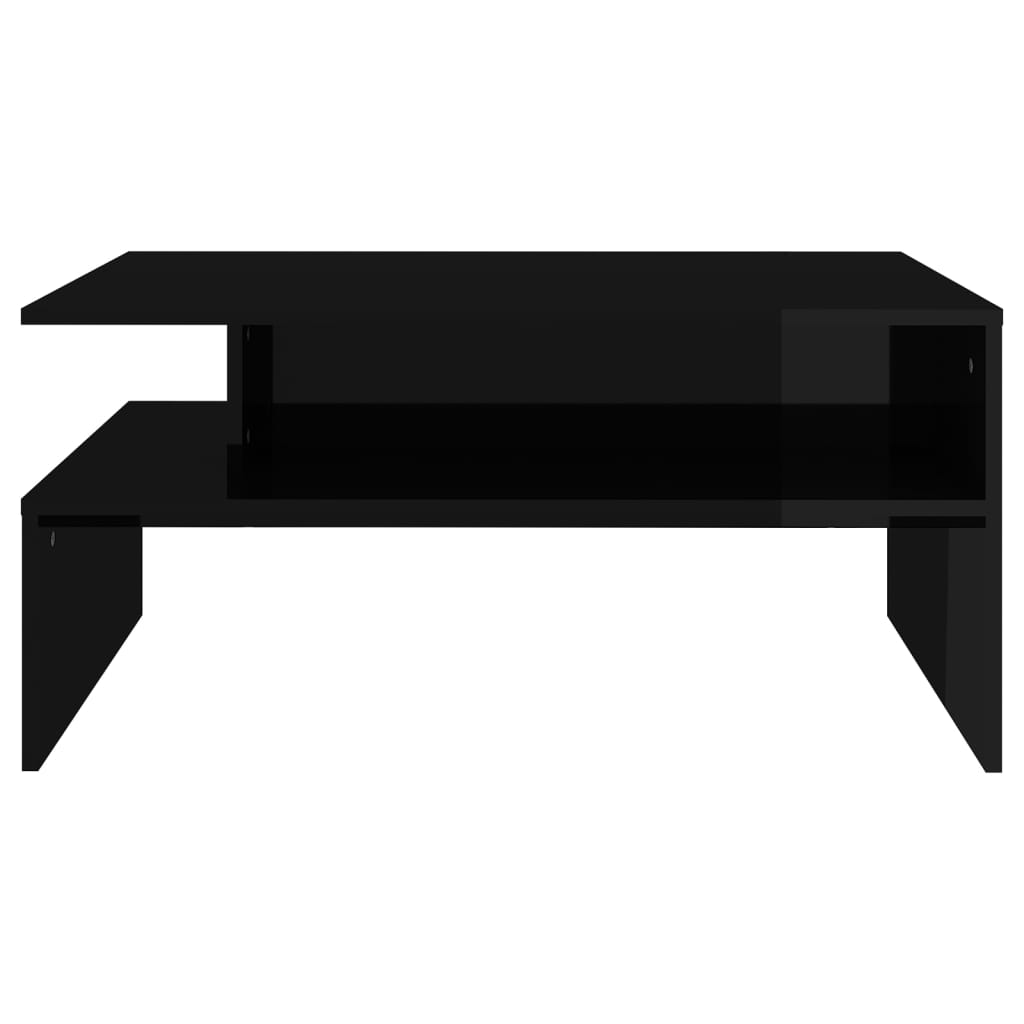 vidaXL kafijas galdiņš, 90x60x42,5 cm, spīdīgi melns, skaidu plāksne