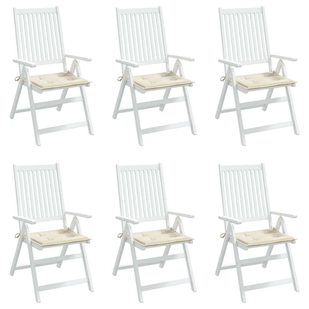 vidaXL dārza krēslu spilveni, 6 gab., krēmkrāsas, 40x40x3 cm, audums