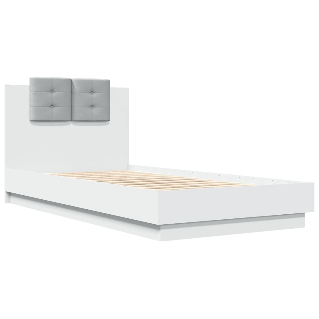 vidaXL gultas rāmis ar galvgali un LED, balts, 90x190 cm