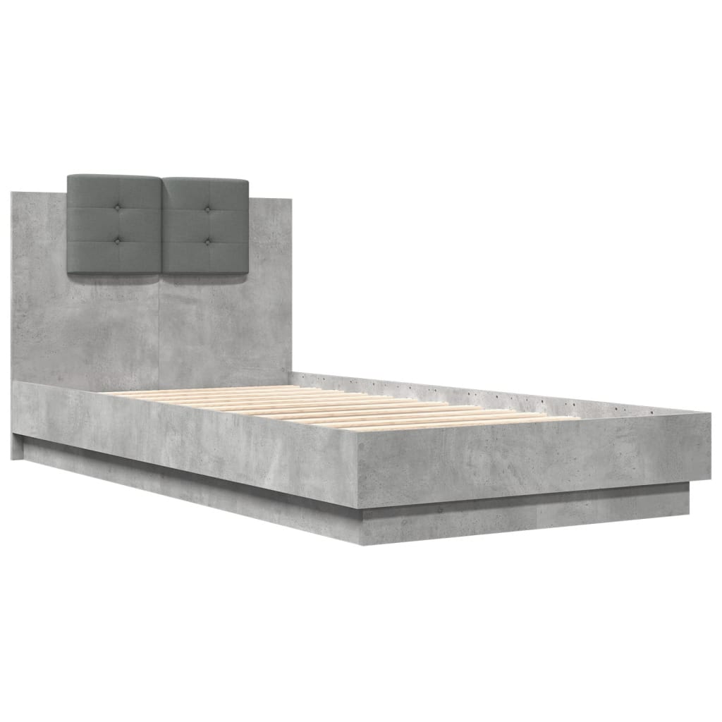 vidaXL gultas rāmis ar galvgali un LED, betona pelēks, 90x190 cm