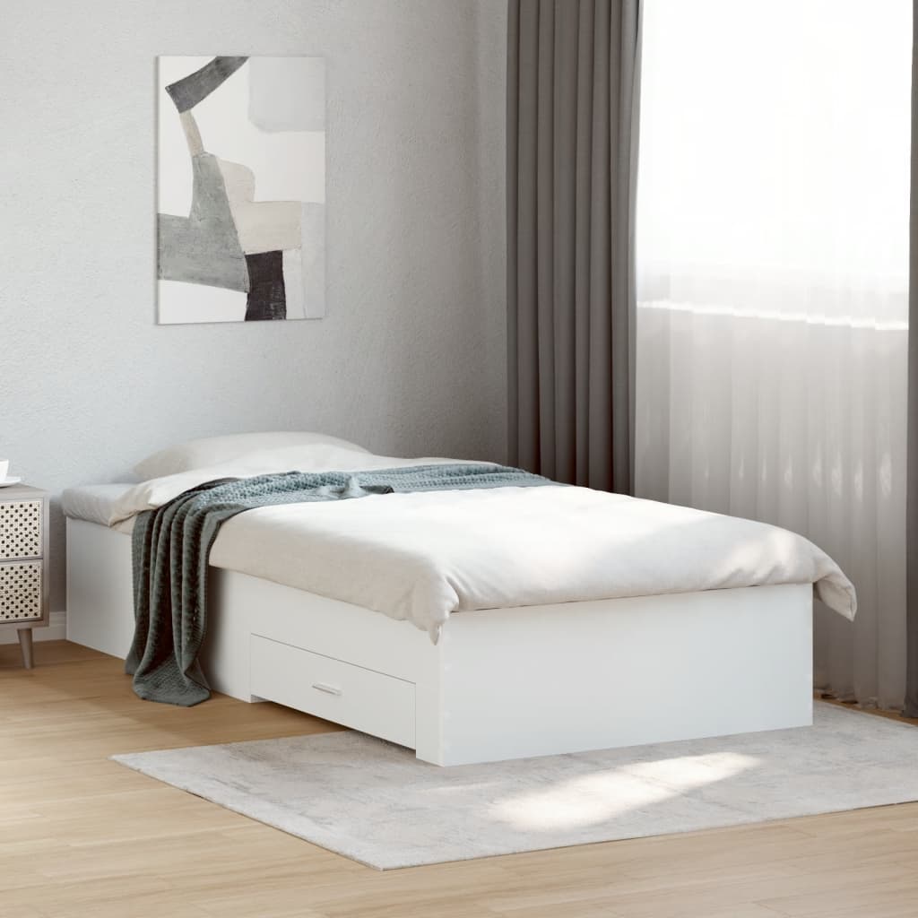 vidaXL gultas rāmis ar atvilktnēm, 200x200cm, inženierijas koks, balts