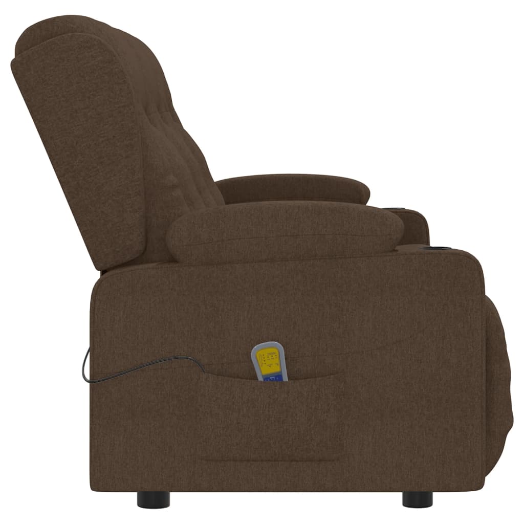 vidaXL trīsvietīgs masāžas krēsls ar glāžu turētāju, brūns