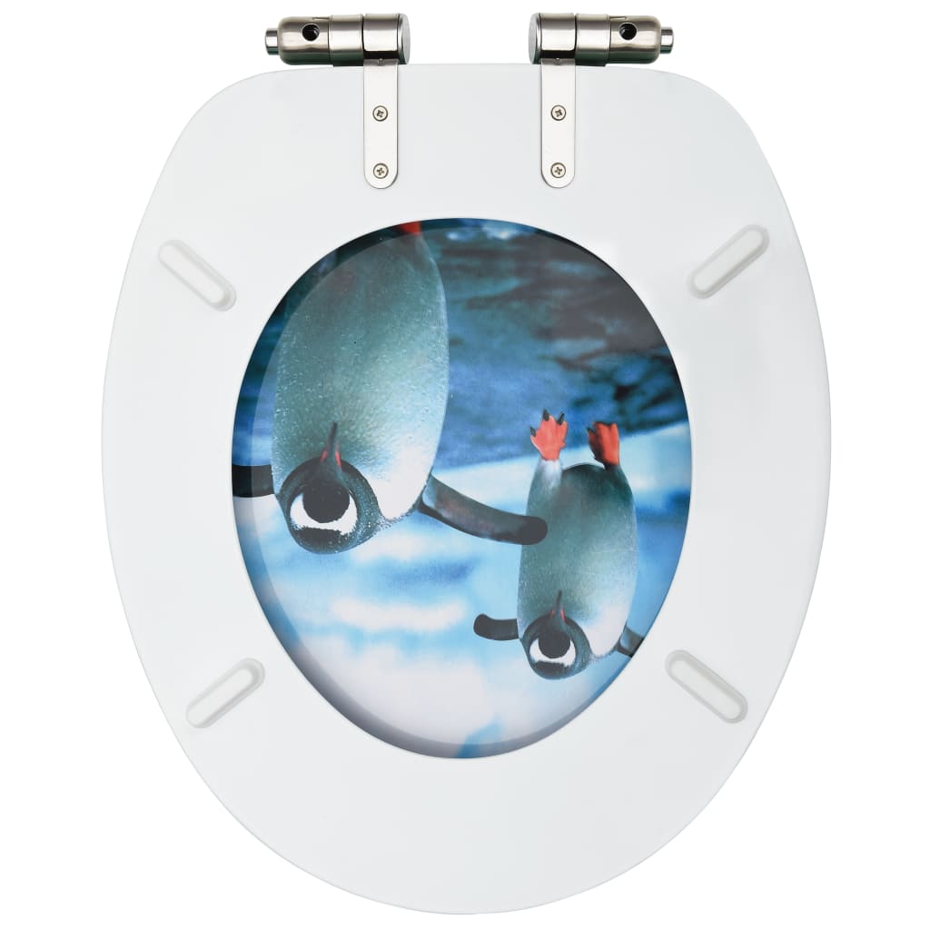 vidaXL tualetes poda sēdeklis, lēni aizverams, MDF, pingvīnu dizains