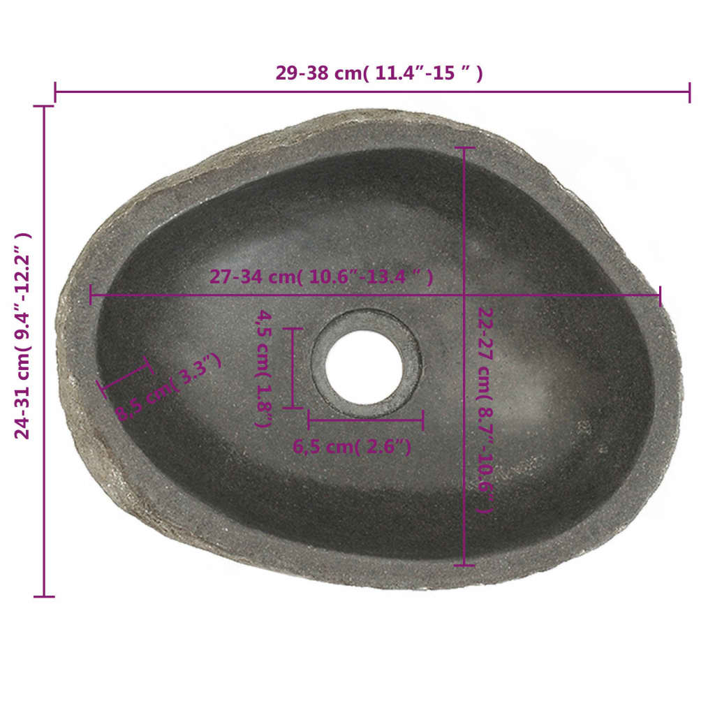 vidaXL izlietne, 29-38 cm, ovāla, upes akmens