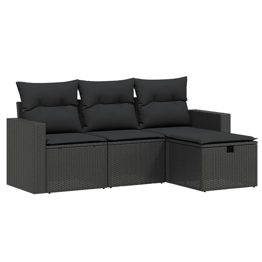 vidaXL 4-daļīgs dārza dīvāna komplekts ar matračiem, PE rotangpalma